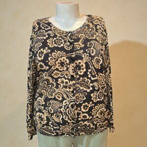 Talbots Size 3X Black & Gold Floral Metallic Sparkle Button-Up Cardigan Sweater